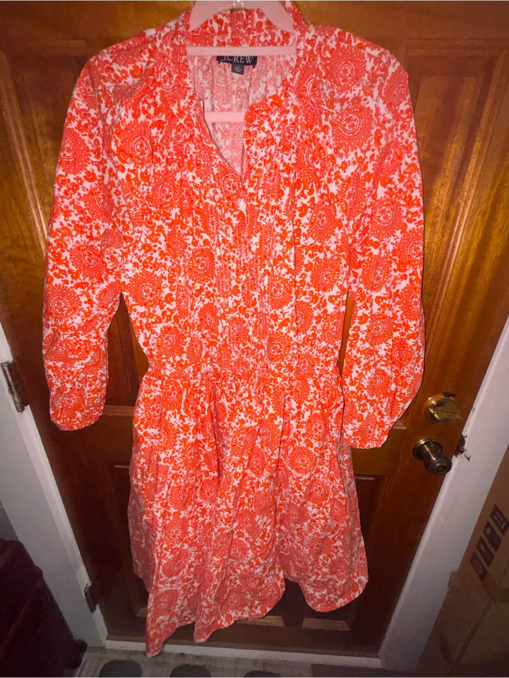 J. Crew Bright Orange Paisley Long-Sleeve Dress, great Fall Dress size M